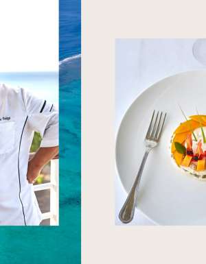 food chef Olivier Polizzi cooking prawns signature dish