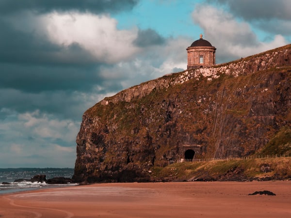 View of the northern landscape of Mussenden Temple from Downhill beach during the summer