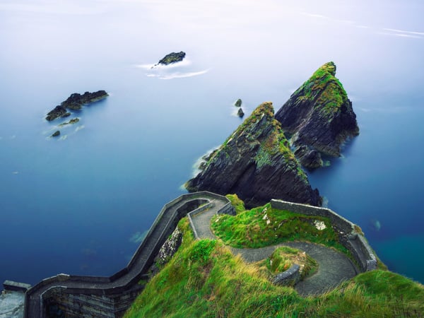 Staircase leading to the Dunquin Pier situated on the west coast of the Dingle Peninsula in Ireland. Long exposure.