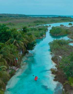 Kayaking in Bacalar lagoon Mexico