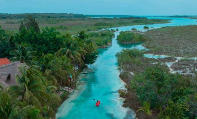 Kayaking in Bacalar lagoon Mexico
