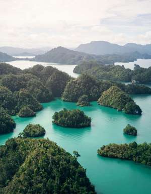 Aerial view of Raja Ampat islands.