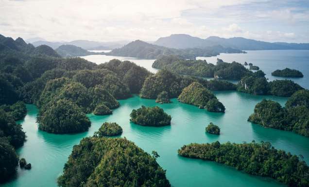 Aerial view of Raja Ampat islands.