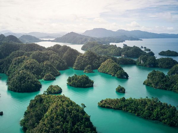 Aerial view of Raja Ampat islands.