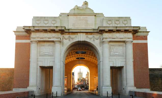 Menin Gate memorial to the missing soldiers of World War I in Ypres, Flanders Fields, Belgium
