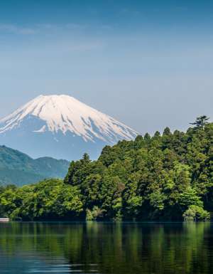Lake Ashi and Mount Fuji from Moto-Hakone in Japan