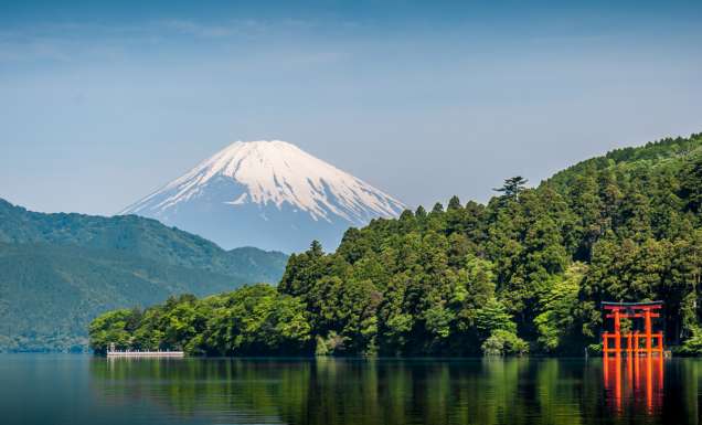 Lake Ashi and Mount Fuji from Moto-Hakone in Japan
