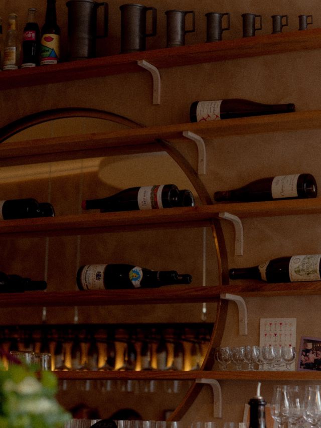 wines on display at Les Amoureuses, Paris