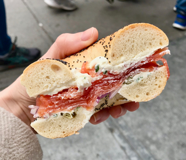 Smoked salmon bagel at Russ & Daughters, New York City.