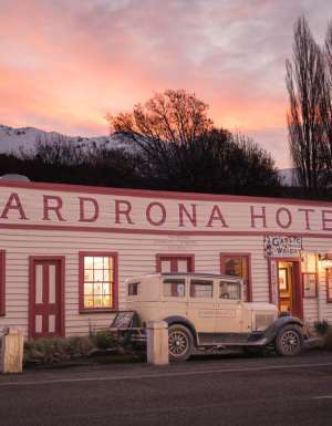 the Cardrona Hotel at sunset