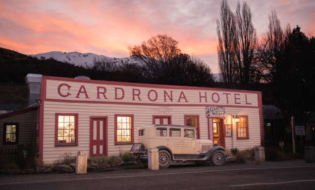 the Cardrona Hotel at sunset