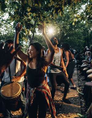People dancing with drummers