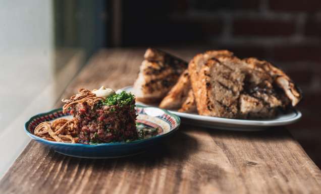 Steak tartare and fresh charred sourdough at Fete