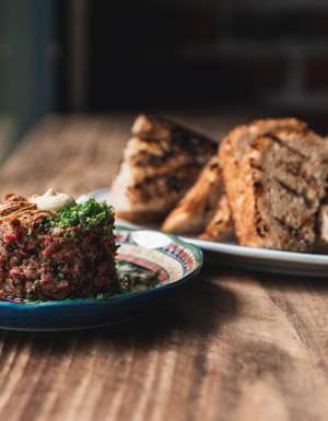 Steak tartare and fresh charred sourdough at Fete