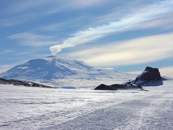 Mt Erebus active volcano in Antarctica