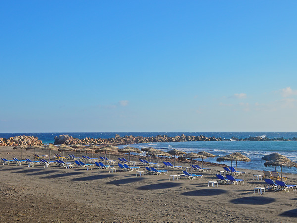 Day beds on Monolithos Beach.