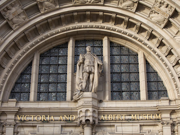 a statue on the stunning facade of Victoria & Albert Museum London