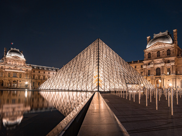 The Louvre pyramid at the main entrance in paris