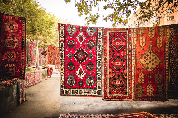 Armenian traditional carpets with traditional ornaments in Yerevan Armenia