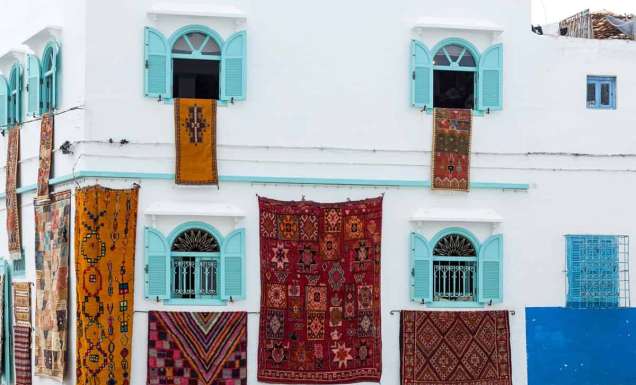 Typical arabic architecture in Asilah. Streets, doors, windows, shops.