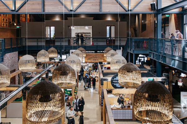 An overhead view of the Riverside Markets.