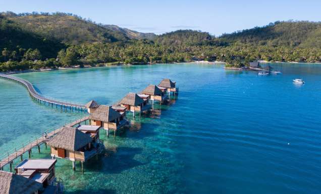 overwater bungalows at Likuliku Lagoon Resort, Fiji