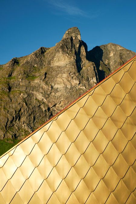The triangular, gold-plated service facility in Ersfjordstranda.