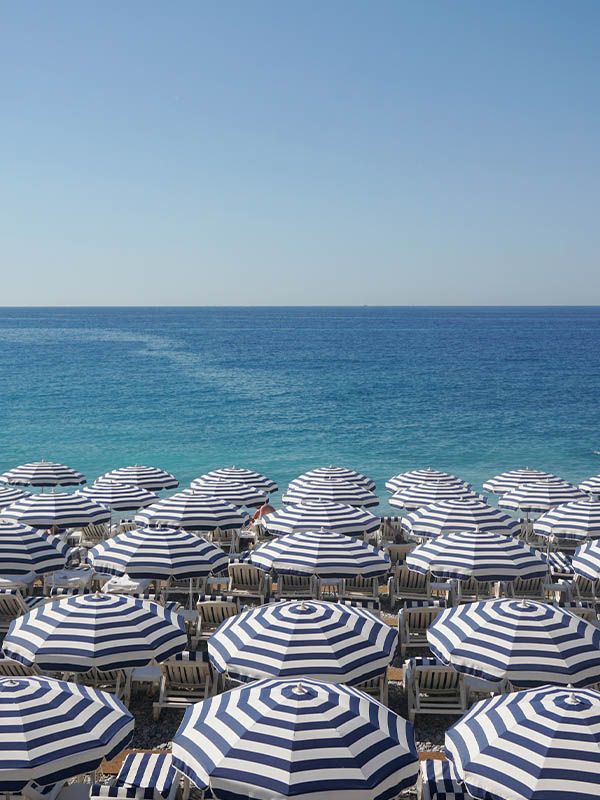 Umbrella beaches, Nice, France, Europe