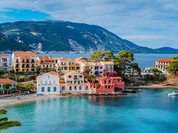 Colorful houses in the village of Assos, Greece, Europe