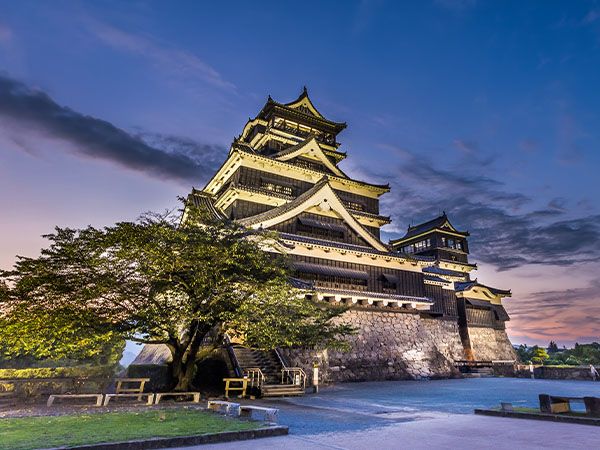 Beautiful sunset at Kumamoto Castle in Kyushu, Japan
