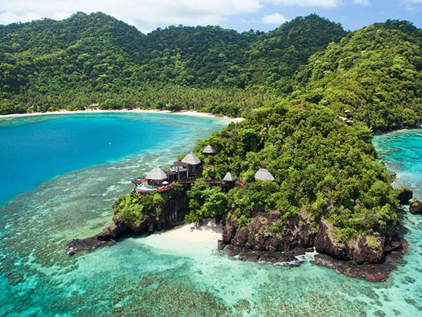 Aerial shot of the clifftop accommodation, Como Laucala in Fiji Islands