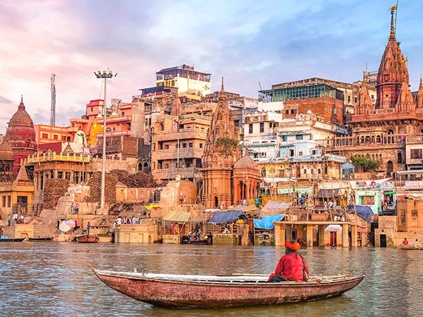 Hindu sadhu on a boat, Varanasi, India