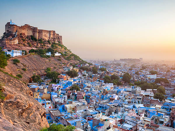 The Blue City and Mehrangarh Fort in Jodhpur. Rajasthan, India