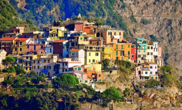 Houses on a hillside in the town of Corniglia, Liguria, northern Italy