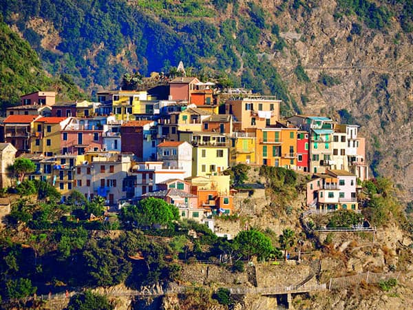 Houses on a hillside in the town of Corniglia, Liguria, northern Italy