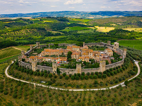 Aerial view of fort in Monteriggiori town, Tuscany, Italy, Europe