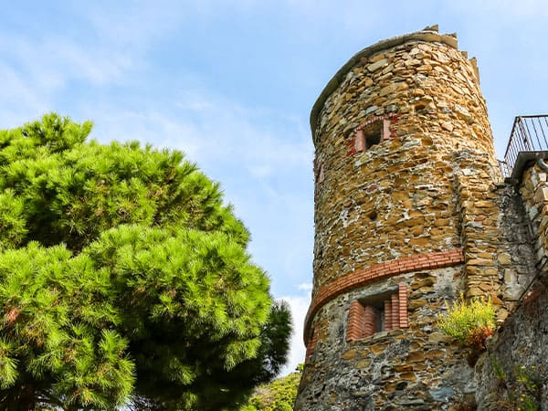 Riomaggiore, Italy. Ruins of old castle (Castello di Riomaggiore) in Riomaggiore