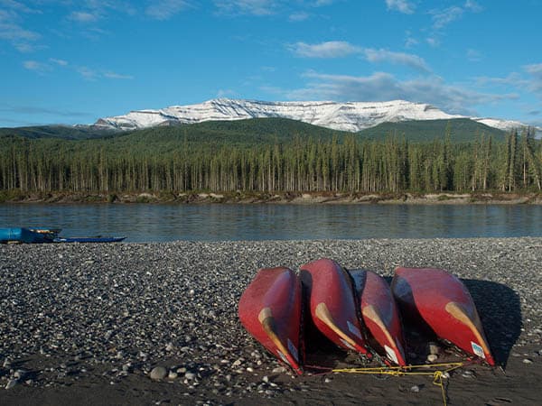 Canoes, Snowy mountains at Prairie Creek
