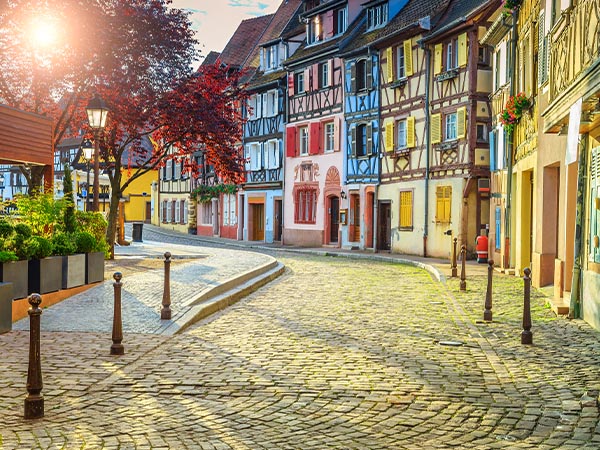 Colourful facades in Little Venice district of the town of Colmar in Alsace, France, Europe