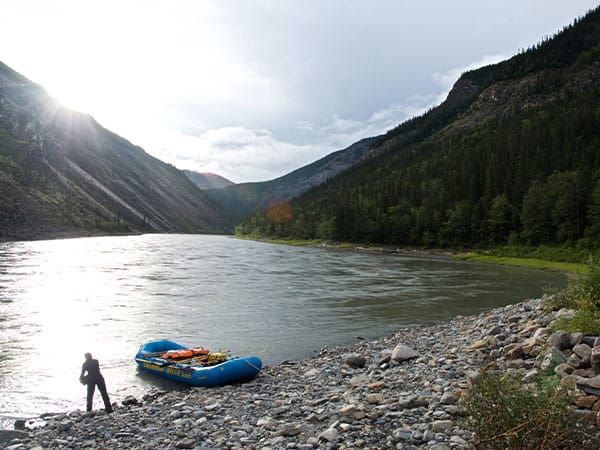 The Gate campsite with guide, Nahanni River, Canada