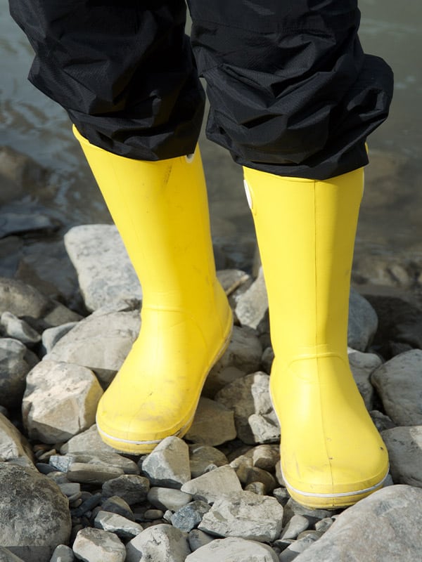 Yellow wool-lined rubber boots