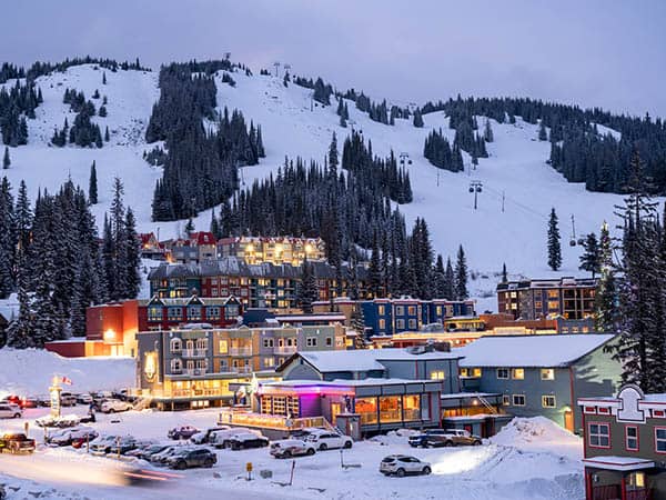 Silverstar ski resort at Dusk. Ski resorts of the Okanagan. Top ski destinations in Canada