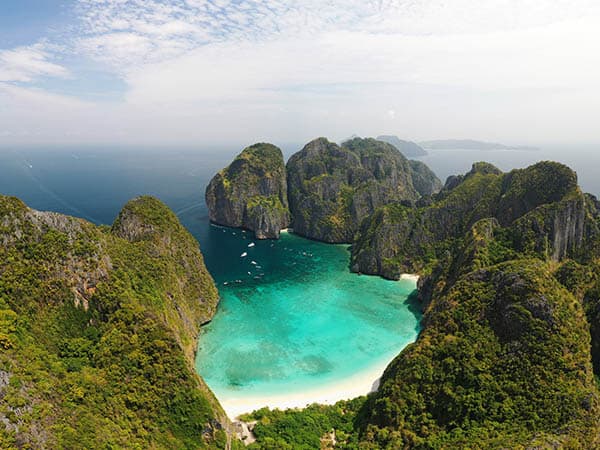 Aerial view Maya Bay popular landmark in Phuket, Thailand