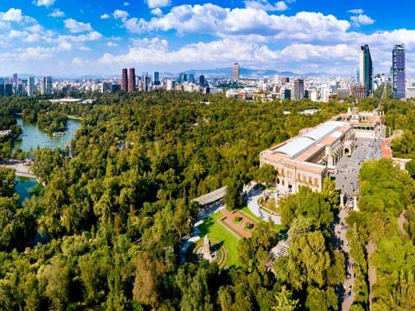 Panoramic aerial view of Chapultepec Castle with Mexico City skyline on the background. (Image: Getty Images)