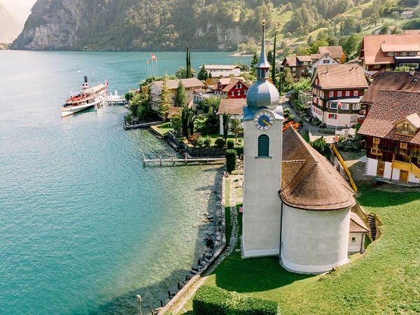 Paddle Steamship Aerial view, Bauen, Switzerland