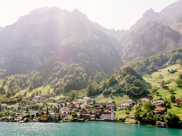 Aerial village view of Bauen, Switzerland
