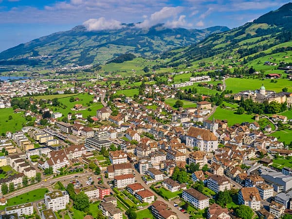 Aerial view of the village of Schwyz, Switzerland