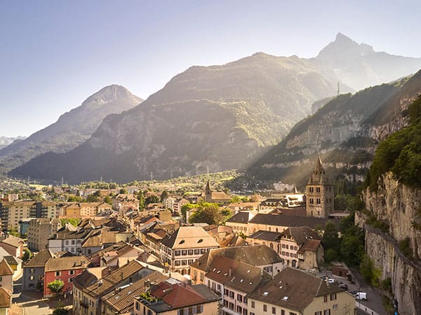Aerial view of St Maurice Village, Switzerland