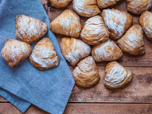 Aerial view of freshly baked Sfogliatella