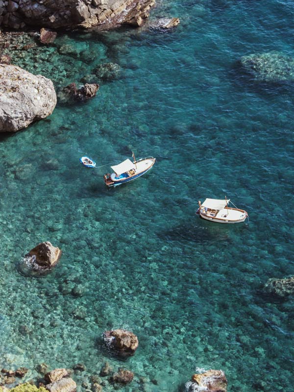 Aerial shot of Turquoise Sea in the Amalfi Coast.